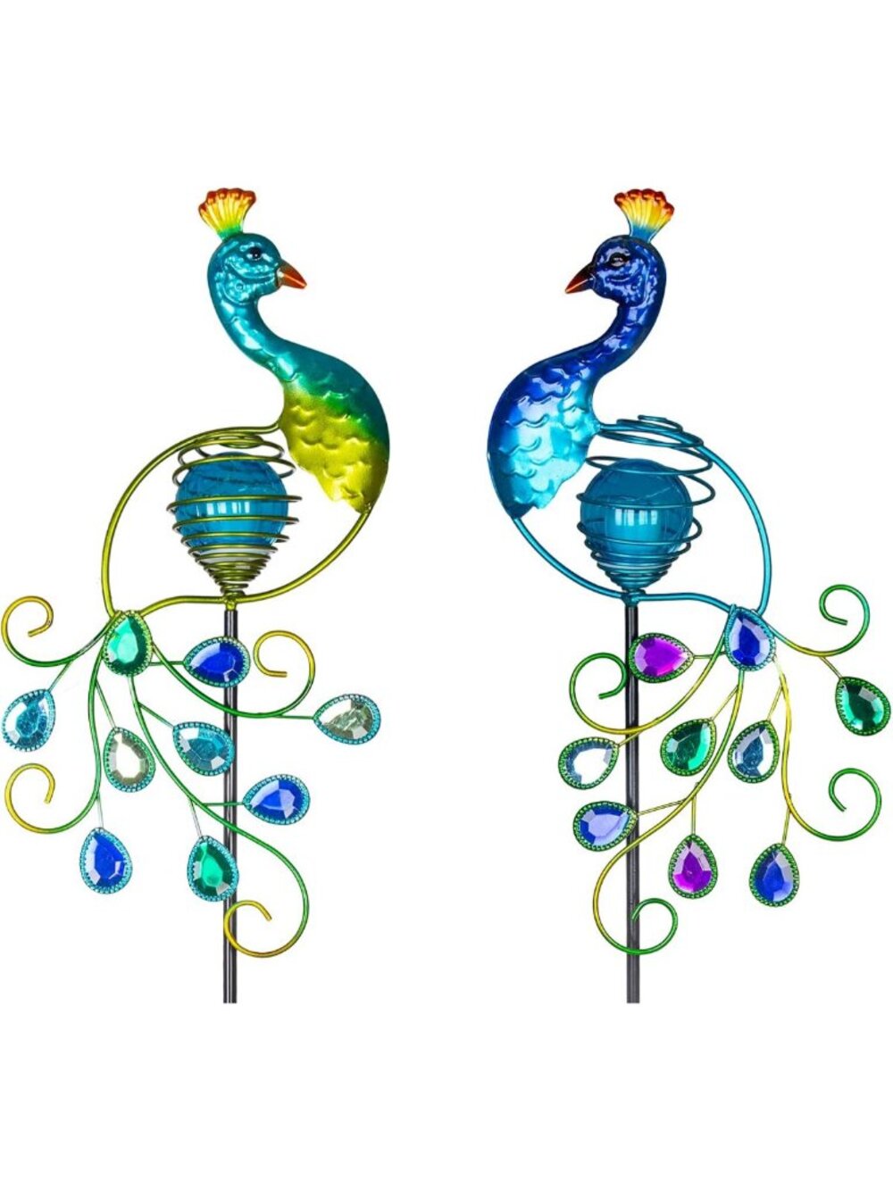 2 Pack Decorative Metal Peacock Solar Lights Stake for Outdoor Garden Patio